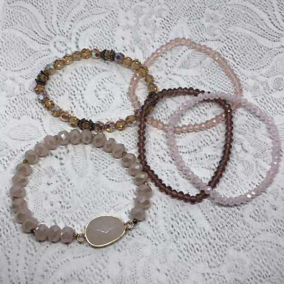 Bundle lot 5 crystal stretch stacklable layering bracelets boho festival - Picture 4 of 8